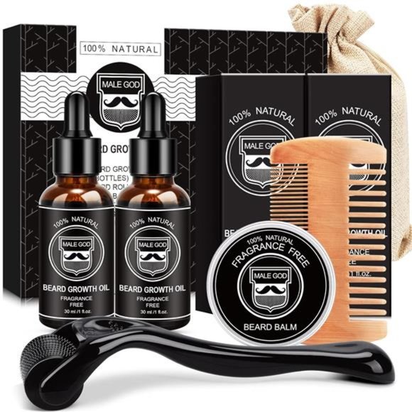 Beard Growth Kit - Beard Kit for Men W/Handmade Beard Growth Oil, Beard Balm